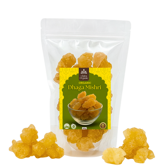 Packaged organic Dhaga Mishri with a clear front view on a white background